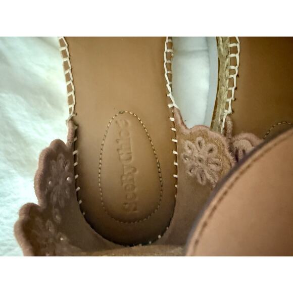See By Chloe Glyn Suede Laser Cut Flower Buckle Wedge Espadrille Shoes Size 8 38 - Picture 5 of 10